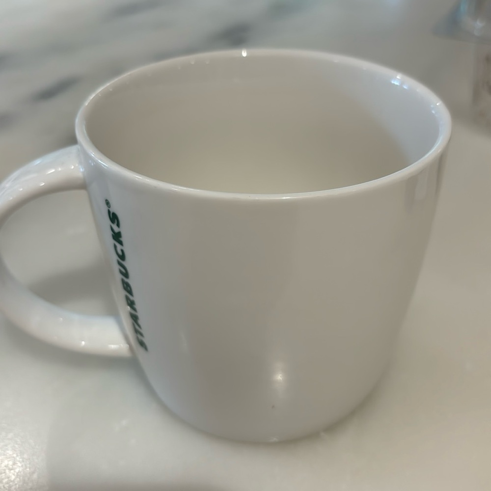Starbucks 2015 Winter Holiday Mug White w/ Green 'Starbucks' Christmas mug